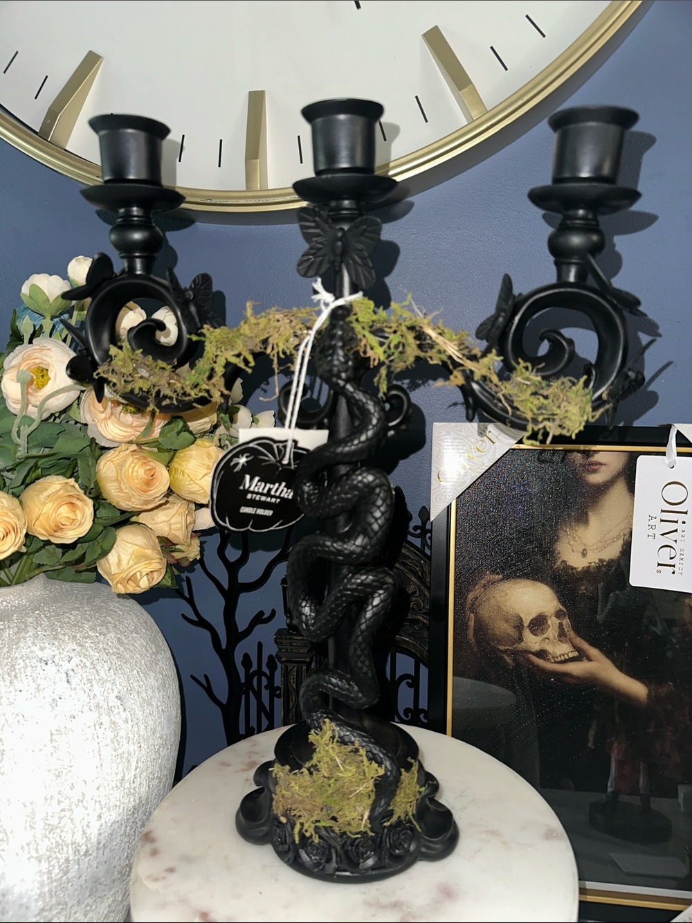 Halloween Mossy Black Triple Snake Candelabra
